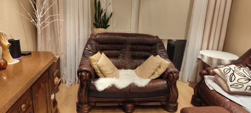 Kanapa firmy Kler dwuosobowa ze skóry naturalnej docieranej rękodzi