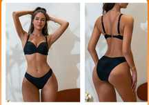 Conjunto de biquini preto franzido de 2 peças