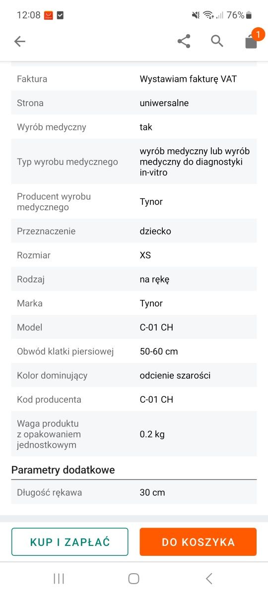 Temblak na rękę  rozmiar XS