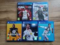 Zestaw gier sportowych na PS4 (NBA 2K17 i 2K19 FIFA 18 i 19 Madden 19)