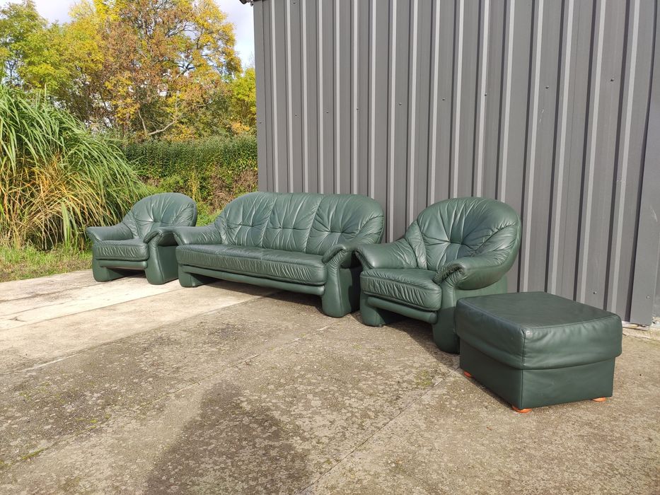 Sofa skórzana 3-osobowa+2 fotele+pufa- skóra naturalna! Okazja