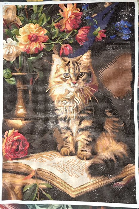 Mozaika diamentowa 40x60 KOT z książką - gotowy obraz