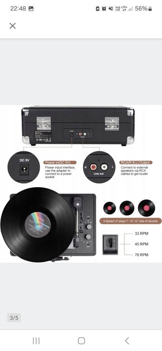 Gramofon walizkowy Digitnow M417 głośniki, RCA, AUX 3,5mm