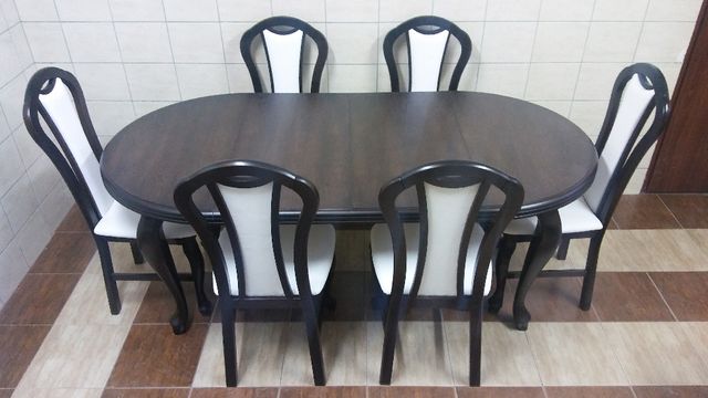 Stół okrągły rozkładany fi 100 + 3 x 45 6 krzeseł bukowe dama ludwik