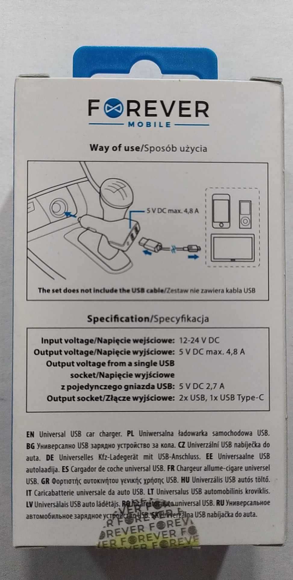 Ładowarka samochodowa szybka 2xUSB + USB Typ C PD 4,8A