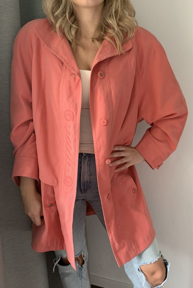 Koralowa kurtka vintage unikatowa oversize retro 4XL
