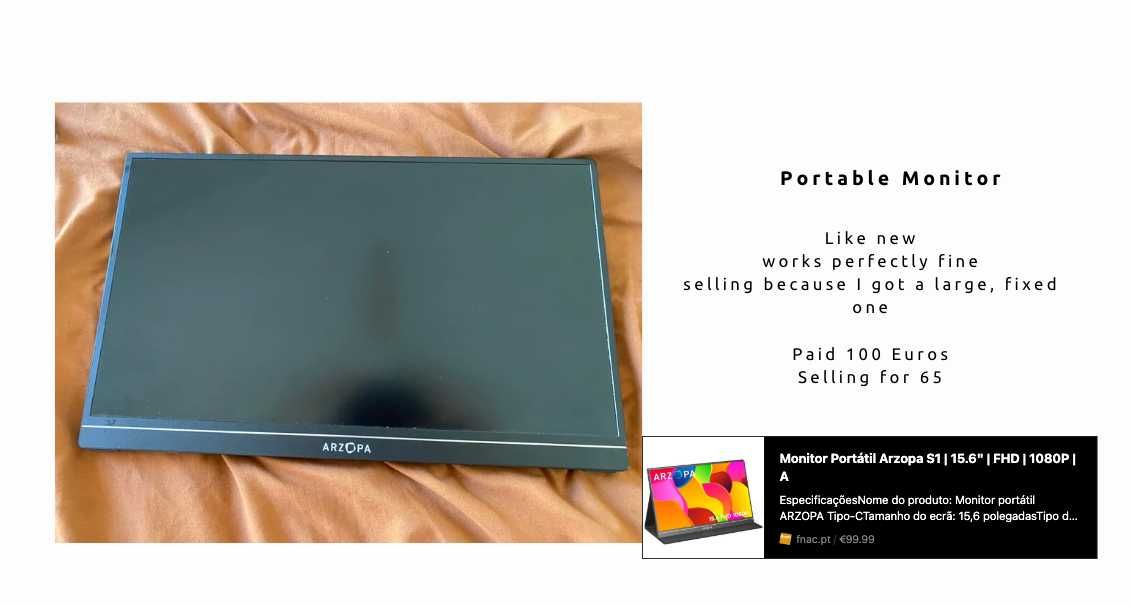 Portable Monitor / Monitor Portátil 15.6” FHD – Like New