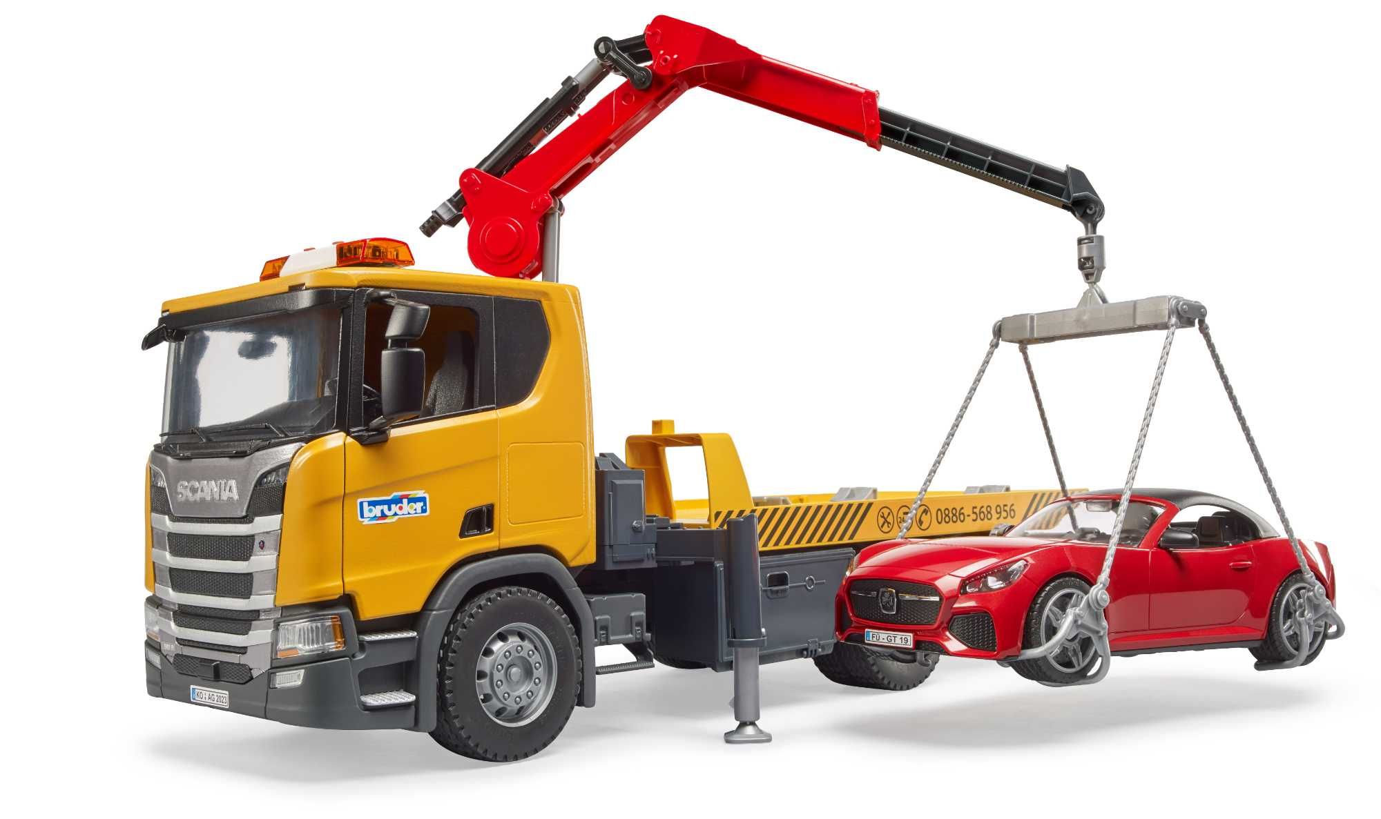 Евакуатор Bruder Scania Super 560R з краном та машинкою Roadster,03552