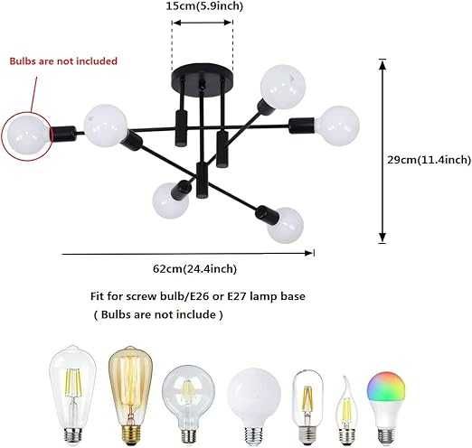Jiinoo Lampa Sufitowa Sputnik w Stylu Vintage - 6-Punktowa