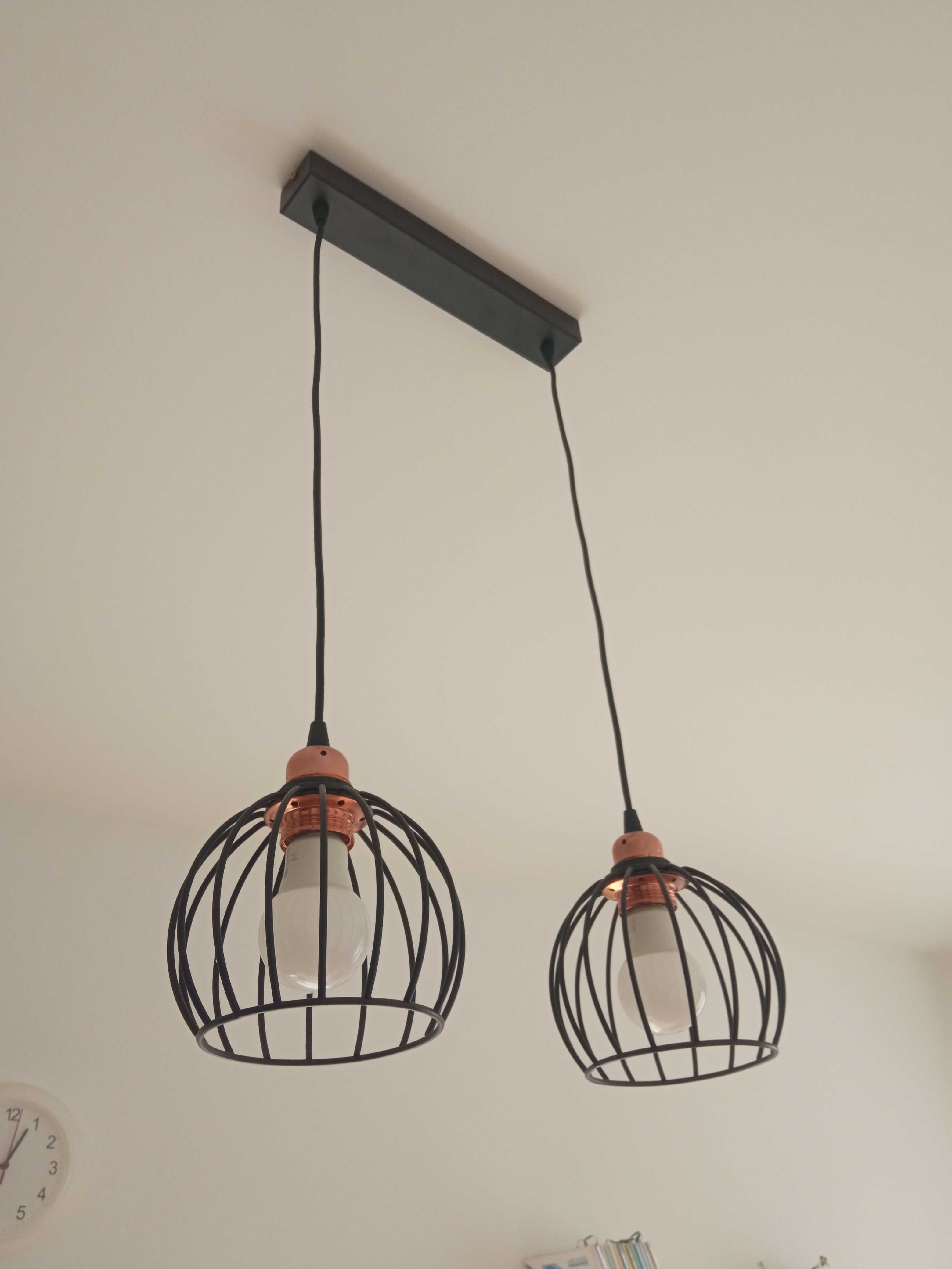 Lampa sufitowa wisząca loft metal czarny-miedź na 2 żarówki