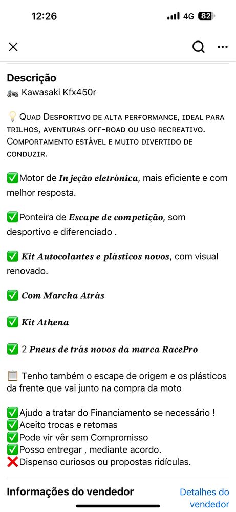 Kawasaki KFX450R 2011 Injeção C/Marcha Atrás | Lêr Descrição