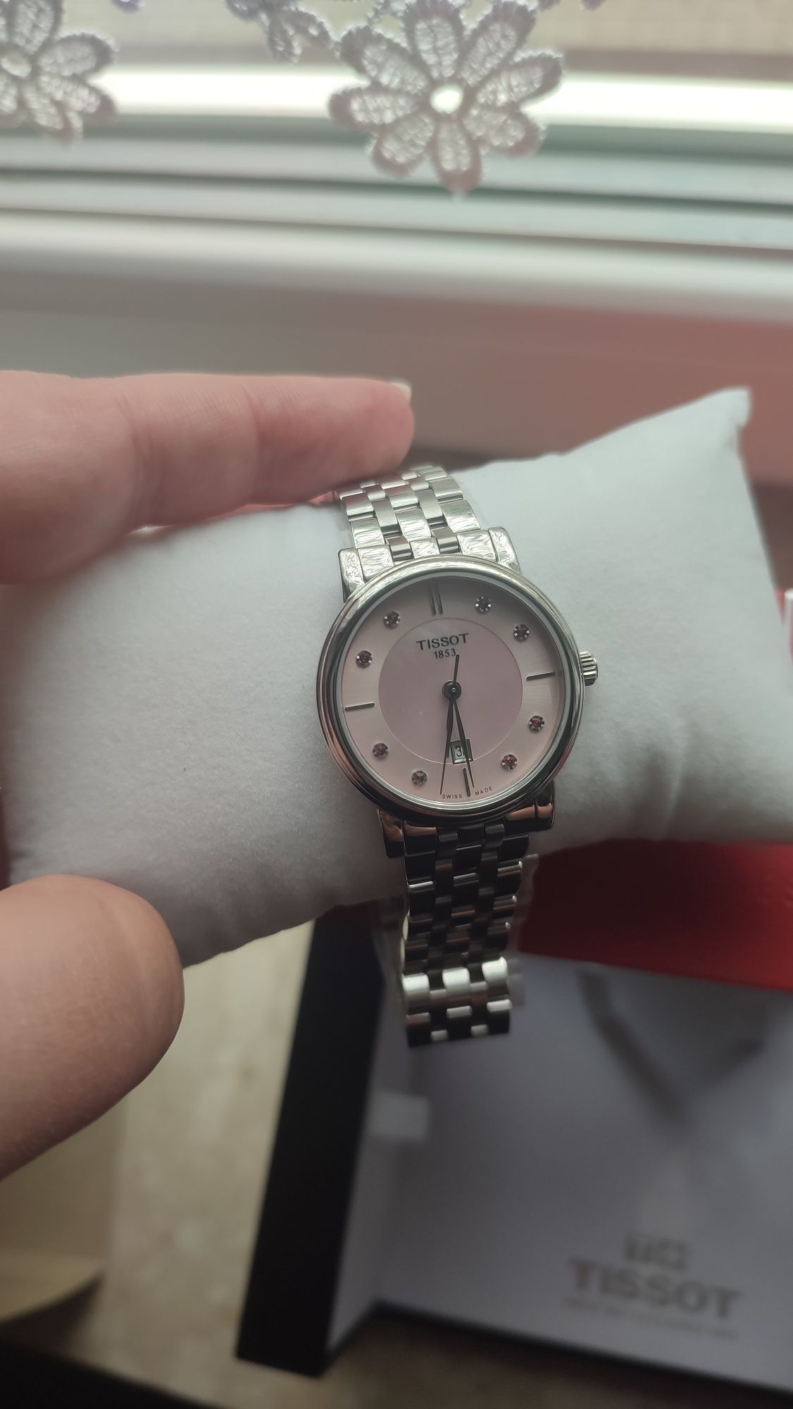 Tissot zegarek Carson Premium Lady różowy kwarcowy bransoleta srebrny