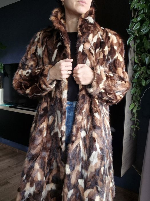 Futro z norek brązowe beżowe