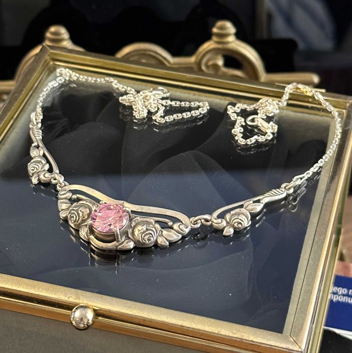 Srebro - Srebrny naszyjnik z Różowym Turmalinem - srebro próba 925