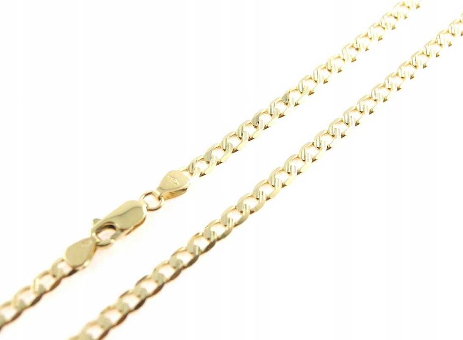Złoty ŁAŃCUSZEK PANCERKA SZLIFOWANA złoto p.585 55 cm na prezent