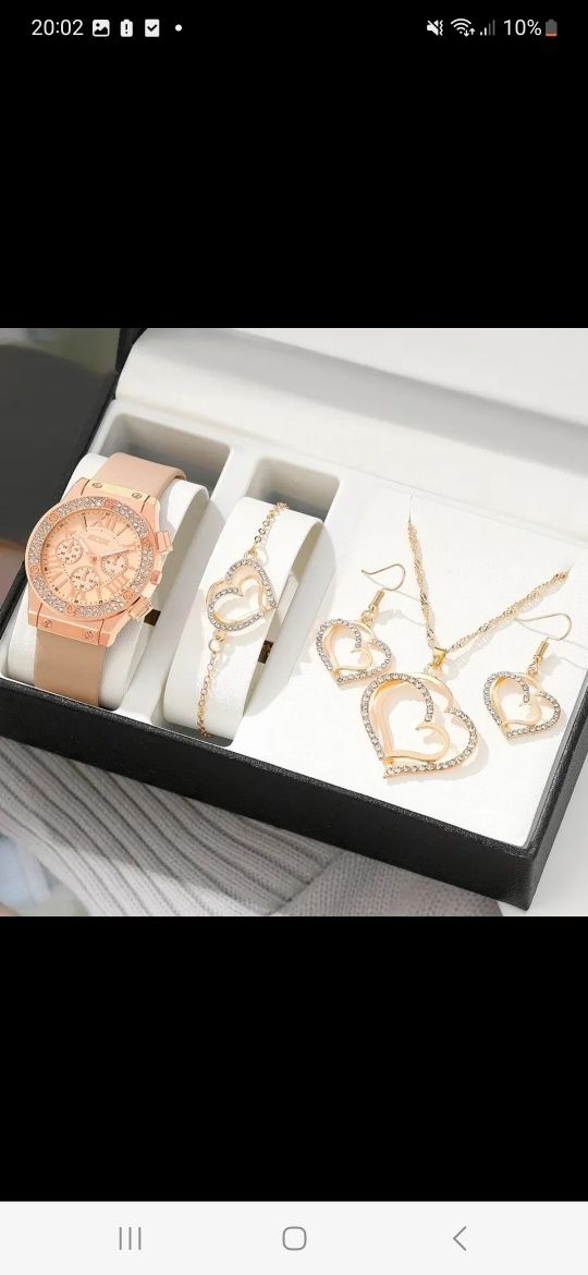 Nowy komplet złotej biżuterii damskiej złota biżuteria zestaw zegarek