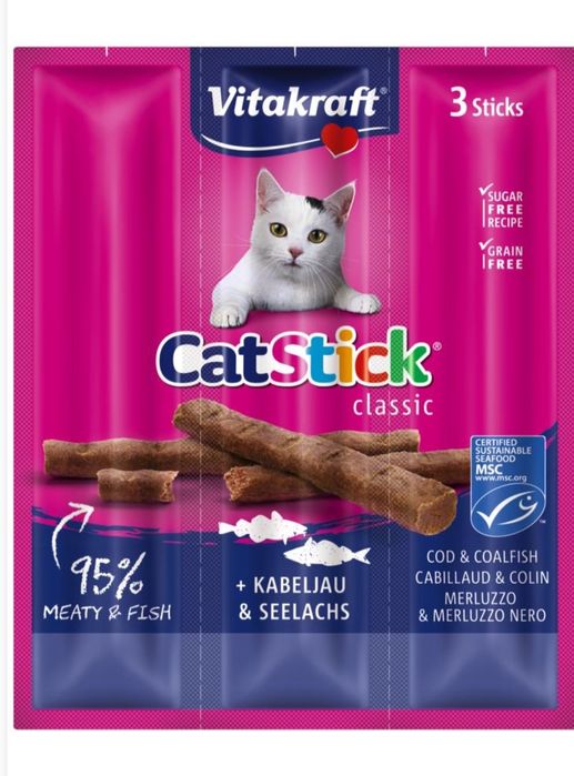 Vitakraft STICK MINI 3szt dorsz/czarniak /kot