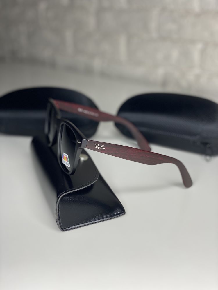 Мужские солнцезащитные очки Ray Ban POLARIZED Wayfarer Черные с коричн