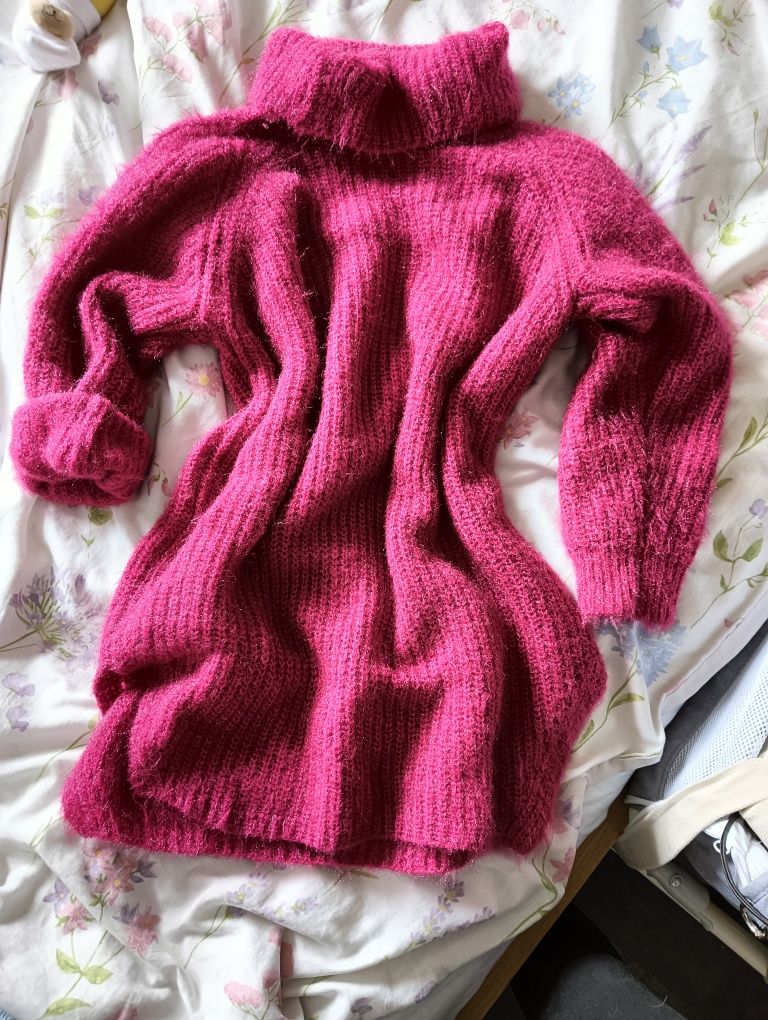 Sweter gruby różowy M