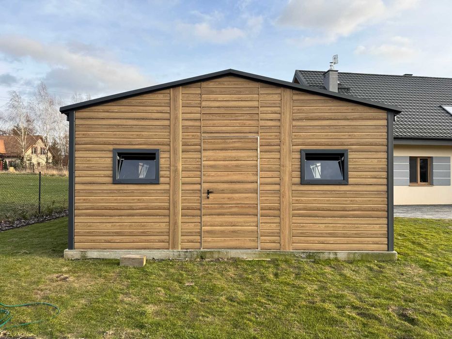 Garaż blaszany 6x6m dwuspadowy, winchester + grafit, profil ocynk