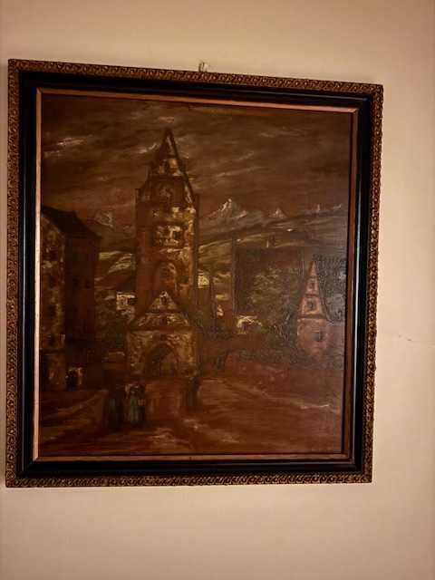 Obraz stary z czasów PRL lata60-te antyk w ramie ozdobnej 58cm/51cm