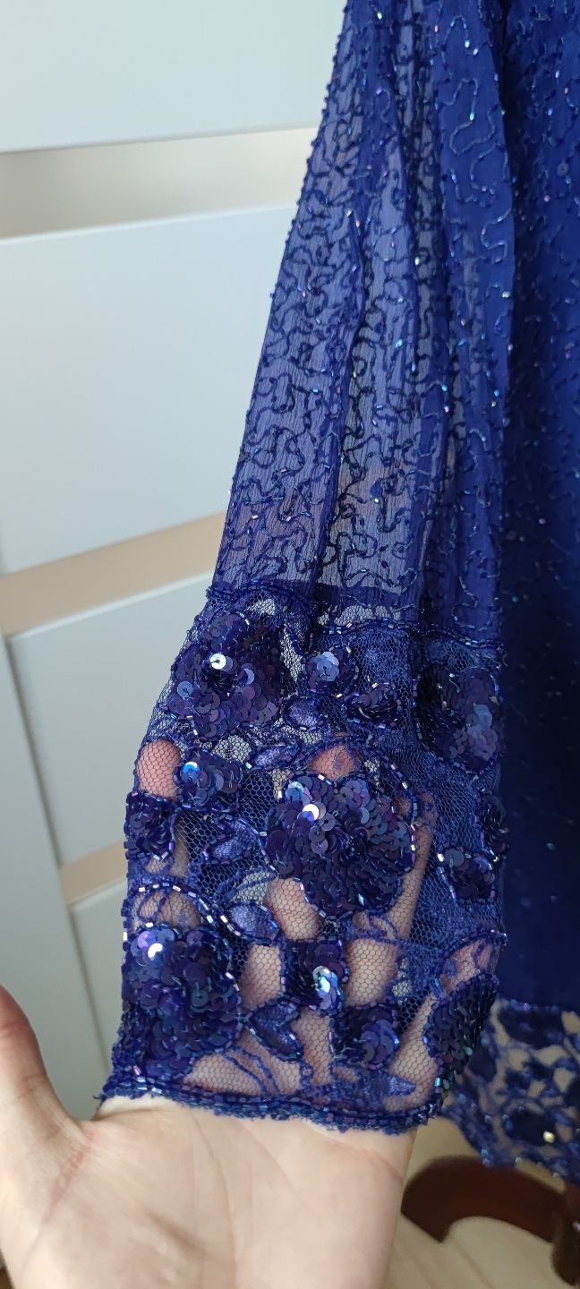 Sukienka niebieska cekiny koraliki impreza sylwester