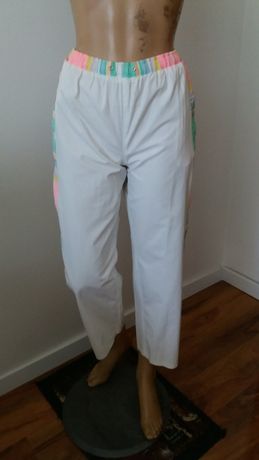 Spodnie białe, bawełna, lampasy r.XL