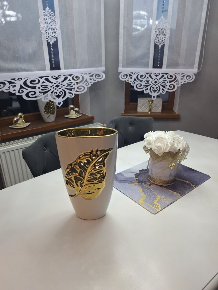 Wazon biało złoty glamour liść Ażurowy duży home & you wysyłka od 1 zł