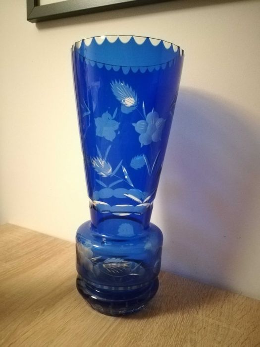 Wazon niebieski kryształowy lata 60