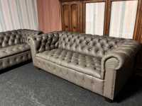 Komplet wypoczynkowy Chesterfield  skora naturalna