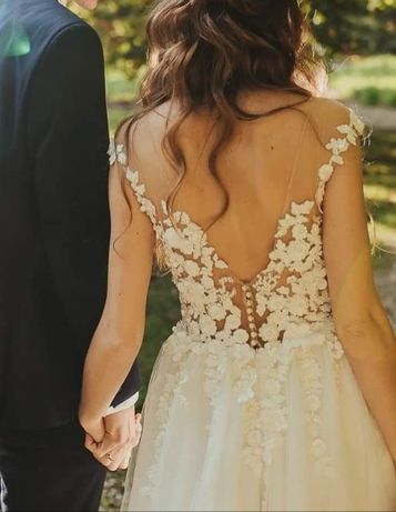 Suknia ślubna, ecru, piękna, rozmiar 38, 170 cm