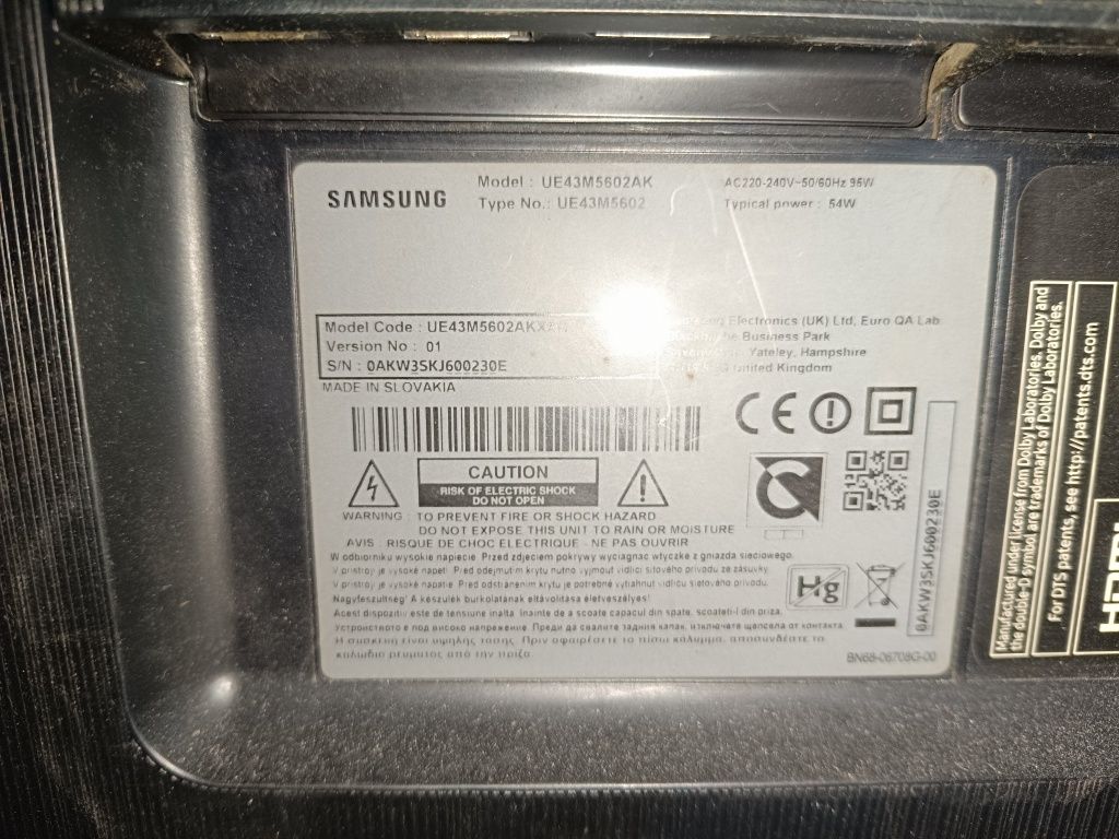 Telewizor Samsung UE43M5602AKXXH uszkodzony