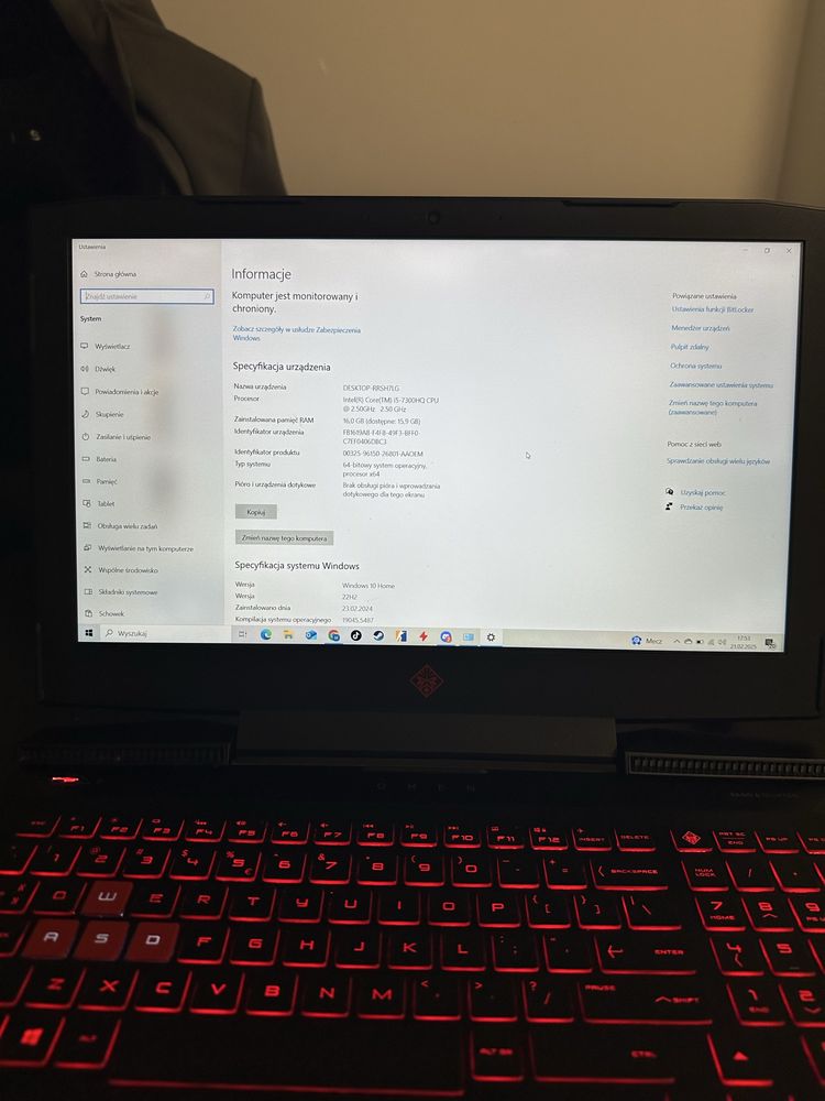 Hp omen inter core i5-7300HQ