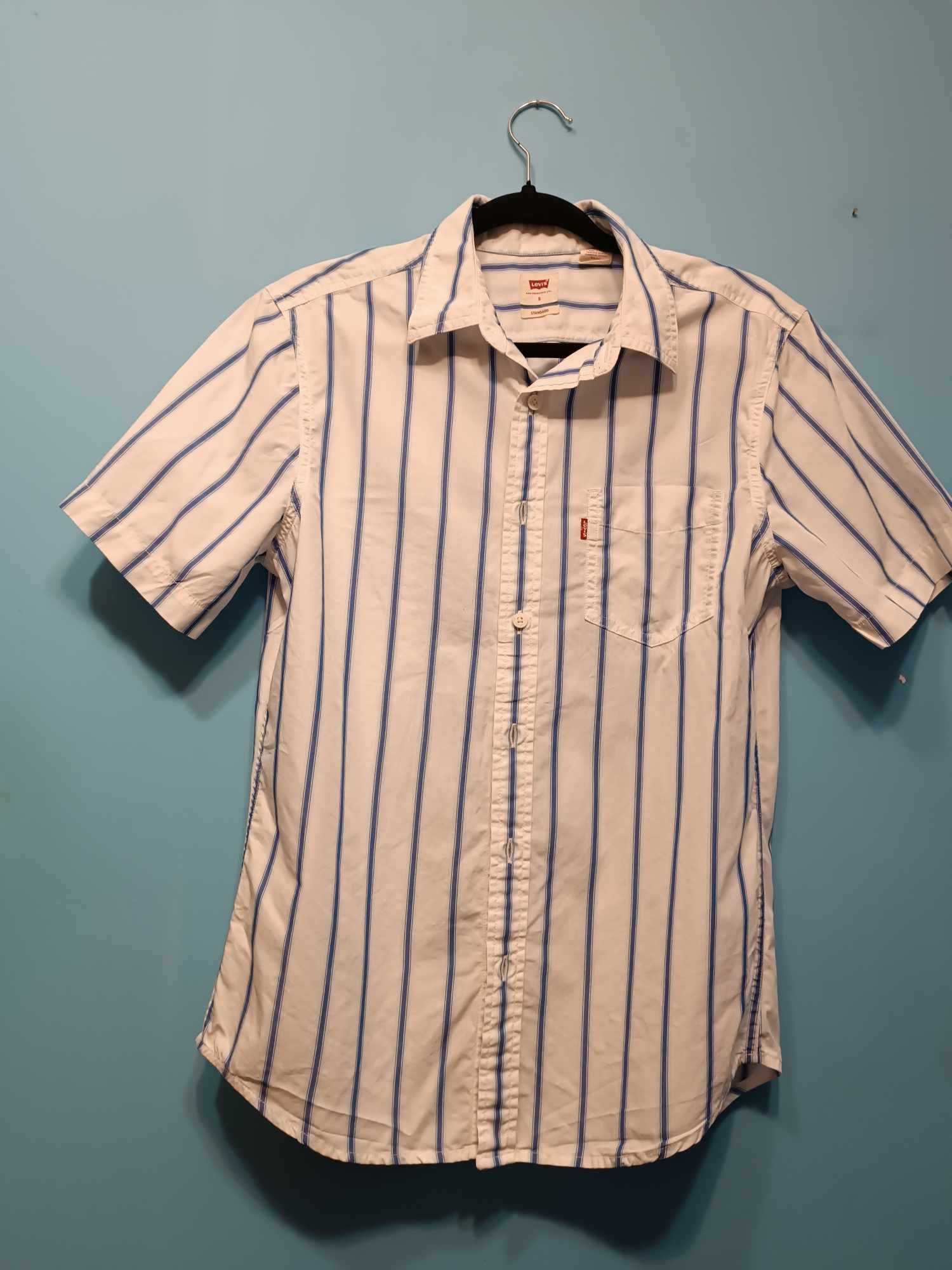 Koszula męska w paski-100% bawełna, logowana jak nowa - S/M - "Levi's"