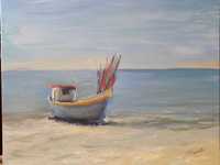 Obraz olejny ręcznie malowany 40x50 "Łódź rybacka na brzegu morza"
