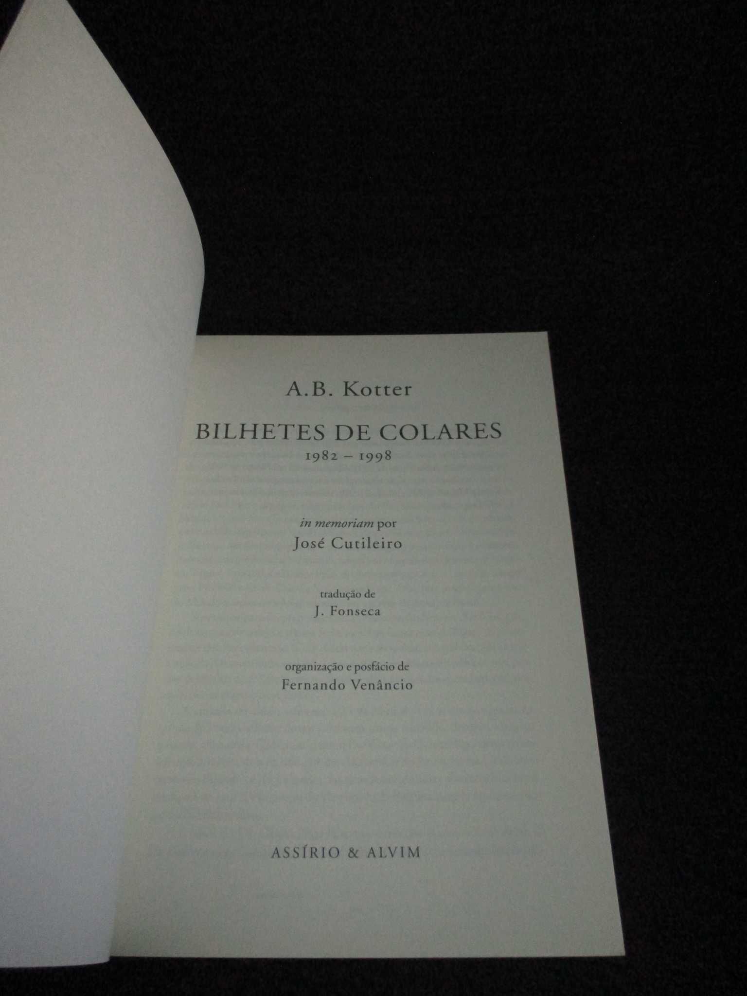 Livro Bilhetes de Colares 1982 a 1998 A. B. Kotter