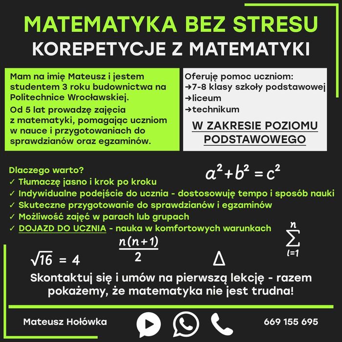 Matematyka bez stresu, korepetycje z dojazdem