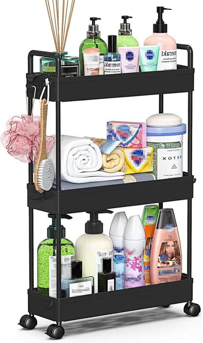 Wózek kuchenny z 3 poziomami czarny nowy