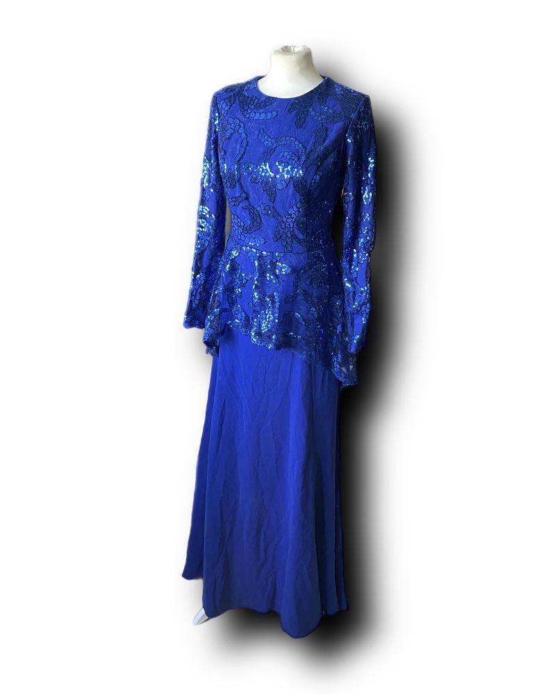 Piękna  sukienka Zehrace Turcja M 38 modrak cekiny wesele impreza