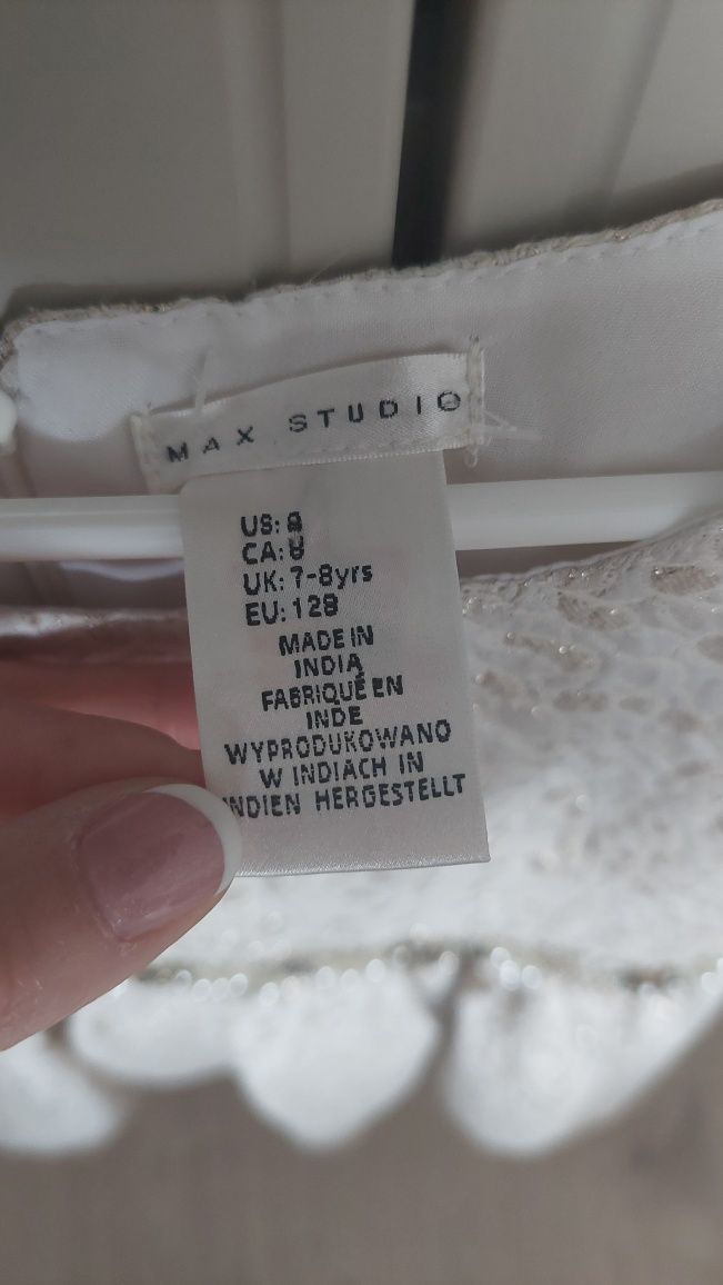Max Studio sukienka 128 kamienie strukturalna komunia chrzciny