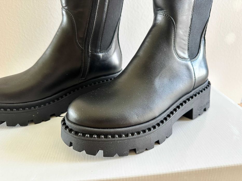 NOWE! Kozaki na grubej podeszwie CheBello 4211 czarny, skóra naturalna