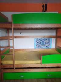 Łóżko piętrowe, 3 łóżka, drewniane, szuflada
