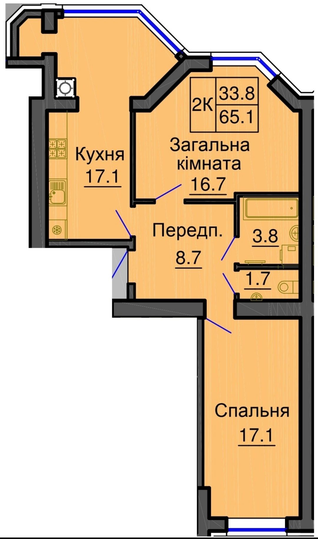 Двокімнатна квартира в ЖК Софія Резиденс. Будинок введено, 2к без %.