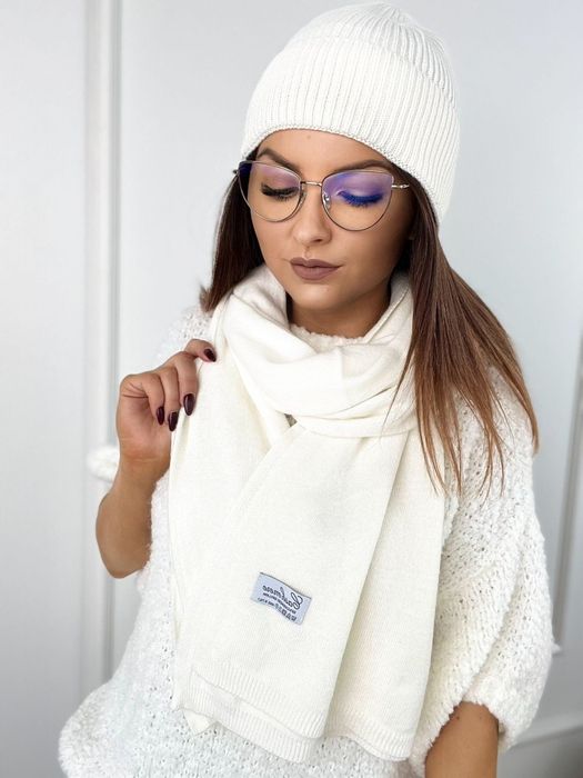Śmietankowy komplet Cashmere czapka szalik kaszmir welna