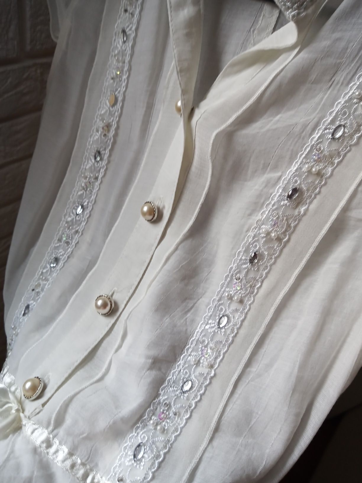 Bluzka koszula damska M 38 perły cekiny nietuzinkowa zwiewna