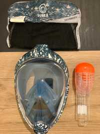 Máscara snorkel cara inteira c/ elástico & válvula mergulho Decatlhon
