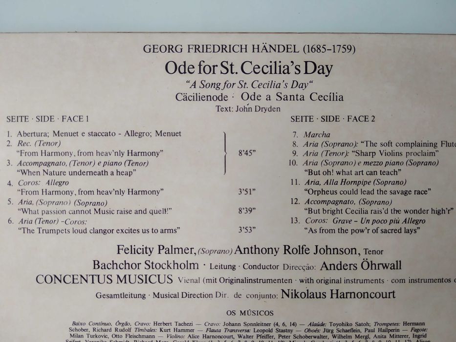 Vinil  Ode For St. Cecilia's Day de Georg Friedrich Händel