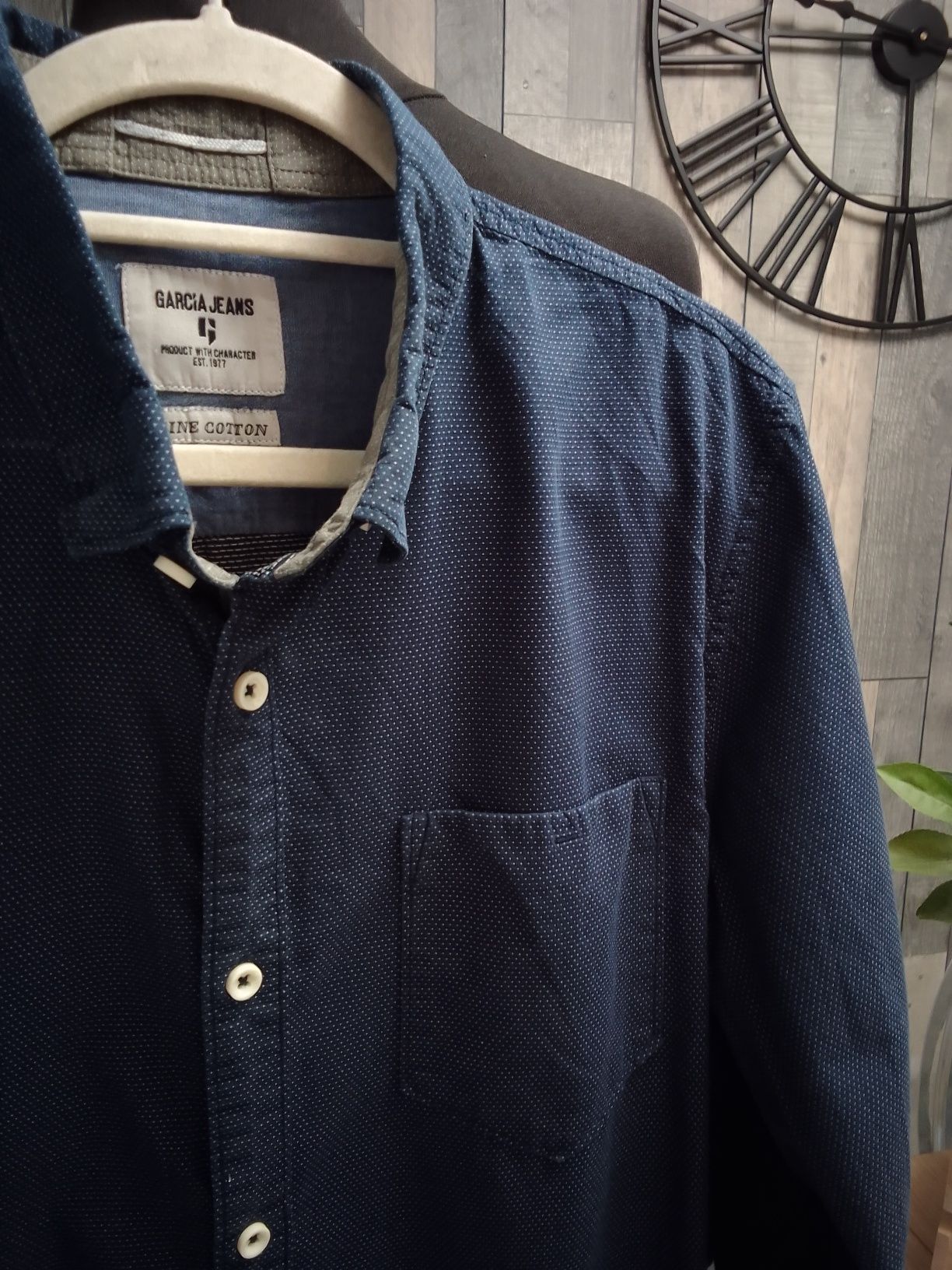 Garcia Jeans koszula granatowa męska w groszki XL pima cotton