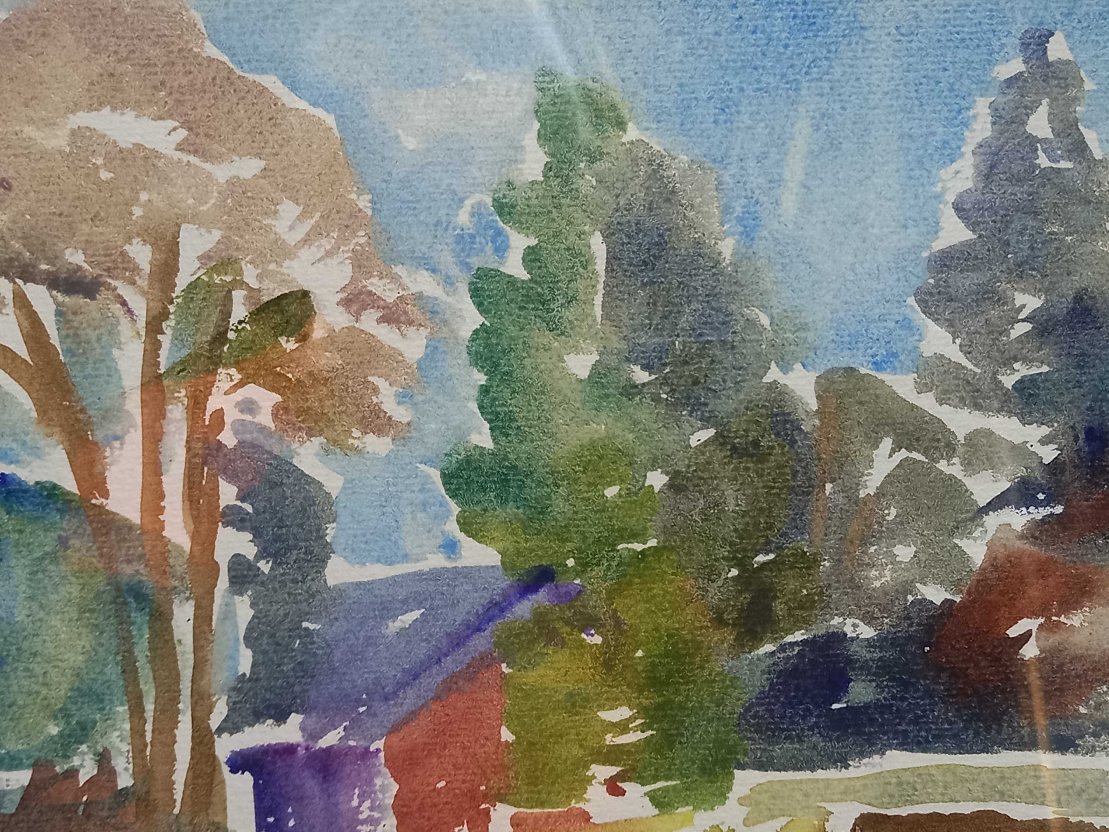 Pejzaż wiejski, akwarela, Józef Wasiołek ur. 1921 zm. 2008