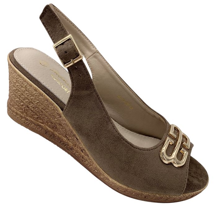 Sandały damskie na koturnie brązowe espadryle 39 Ellen cappuccino